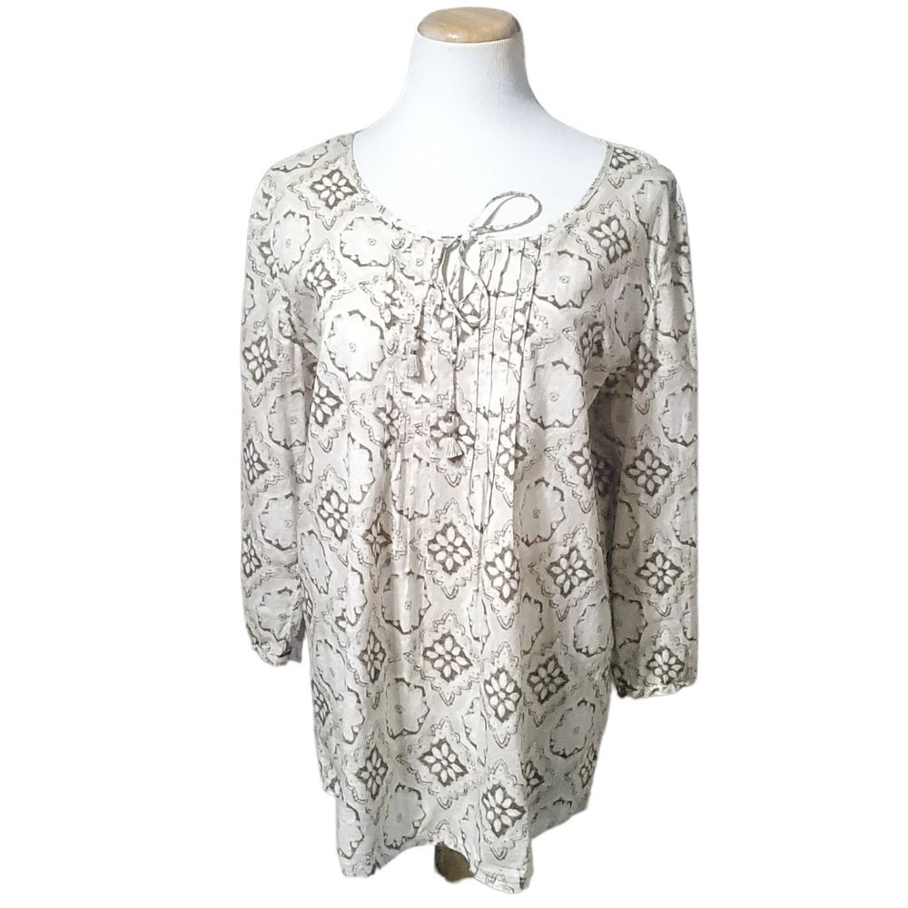 J. Jill Split Neck Tunic Top with Moroccan Print, Women's Small